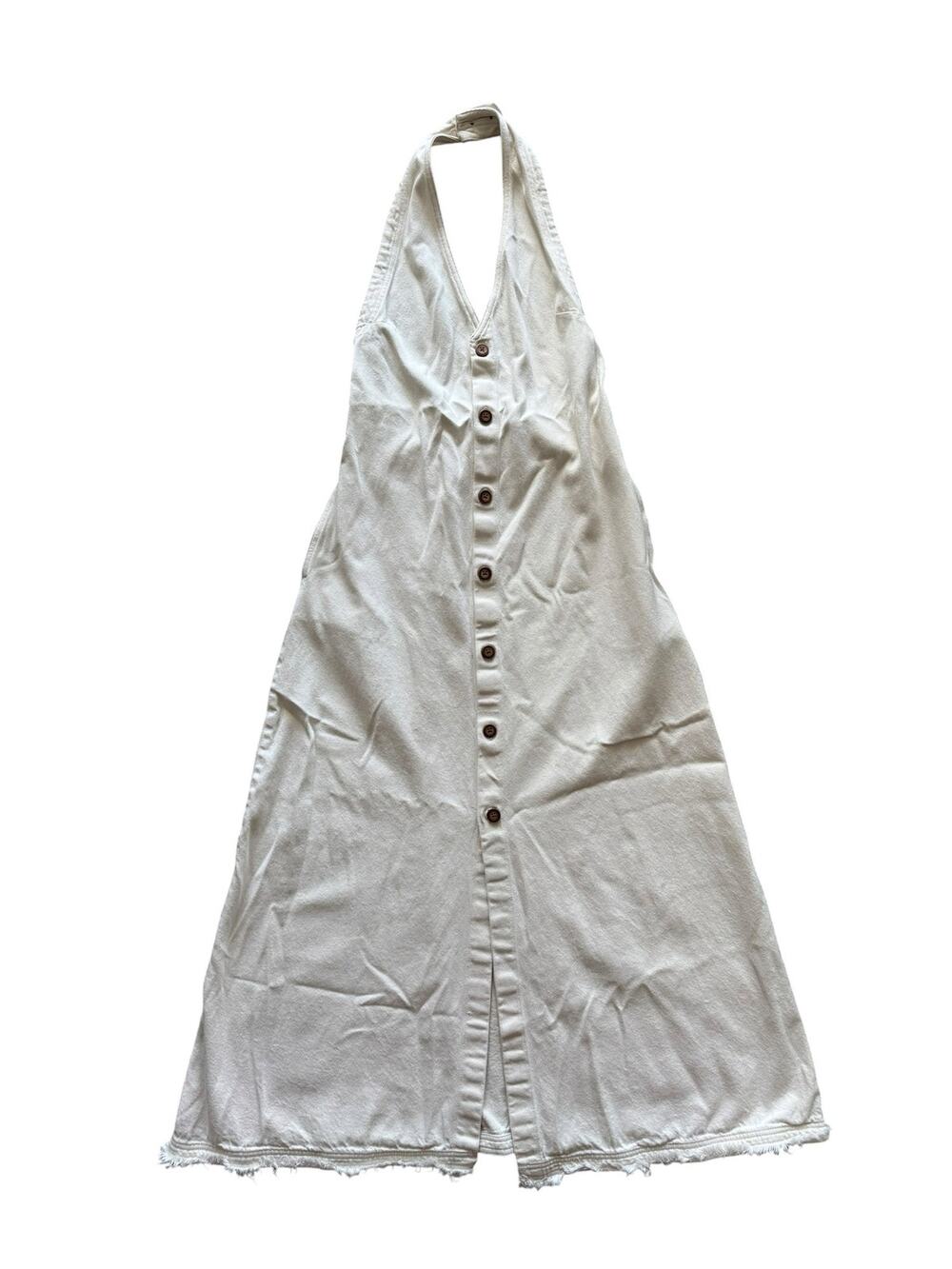PILCRO ANTHROPOLOGIE HALTER DENIM MIDI DRESS CREAM SIZE MEDIUM 100% COTTON